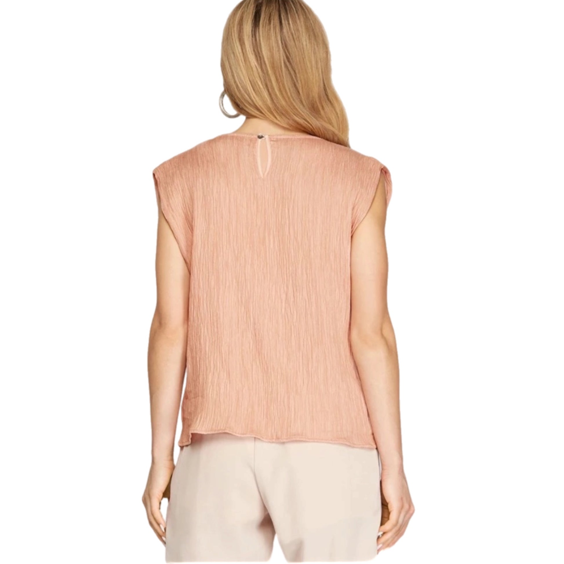 She + Sky Womens Blush Pink Top Short Cap Sleeve Shirt Crinkle Blouse S-L - East Coast Bella LLC