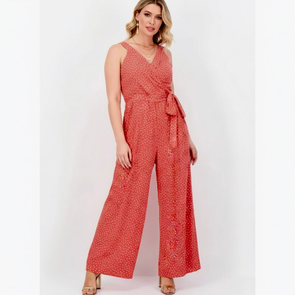 41 HAWTHORN STITCH FIX Pink Polka Dot Jumpsuit Wide Leg V-Neck