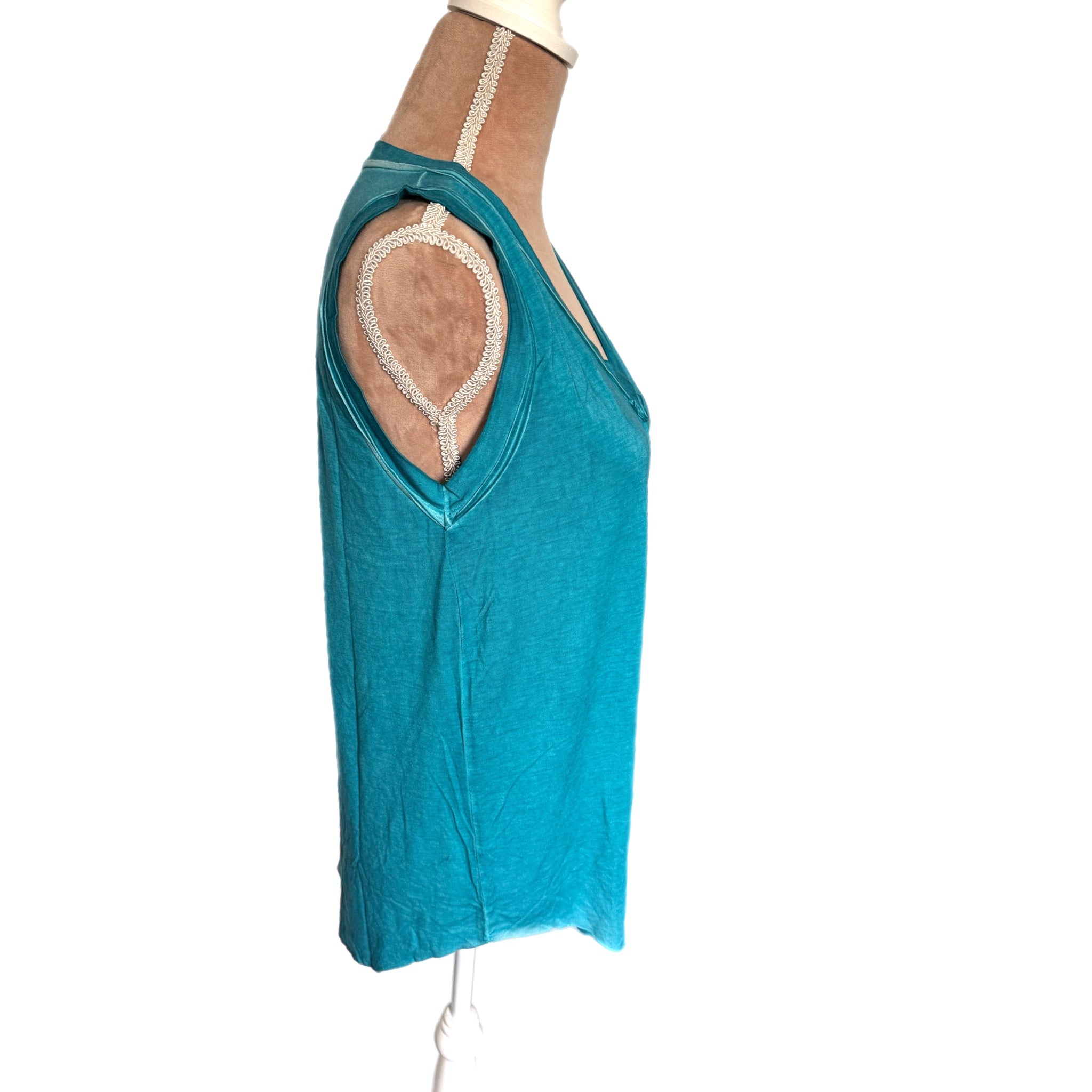 LA MIEL Acid Wash 90s Style Tank Top Raw Hem- Beach Bum Turquoise