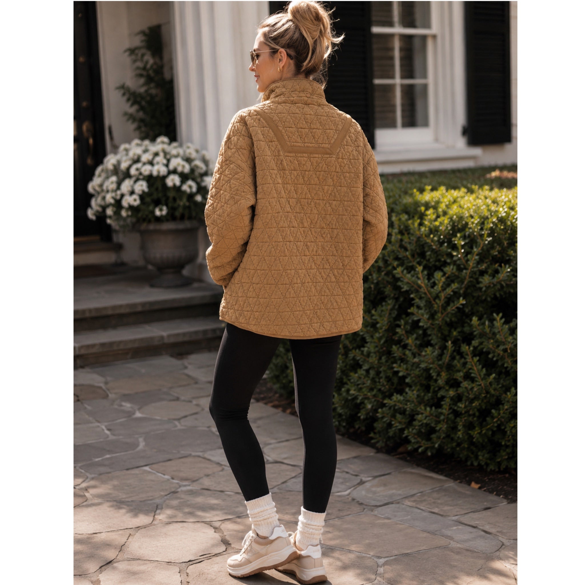 La Miel Quilted Button-Down Jacket-Oversized Shacket in Sand Castle