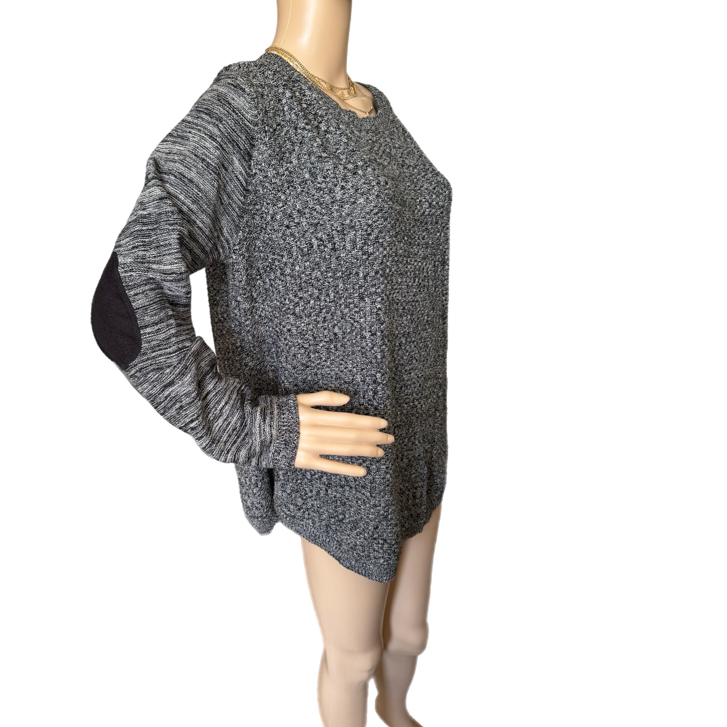 Lety & Me Stitch Fix Ariana Elbow Patch Gray Black Knit Sweater XL only