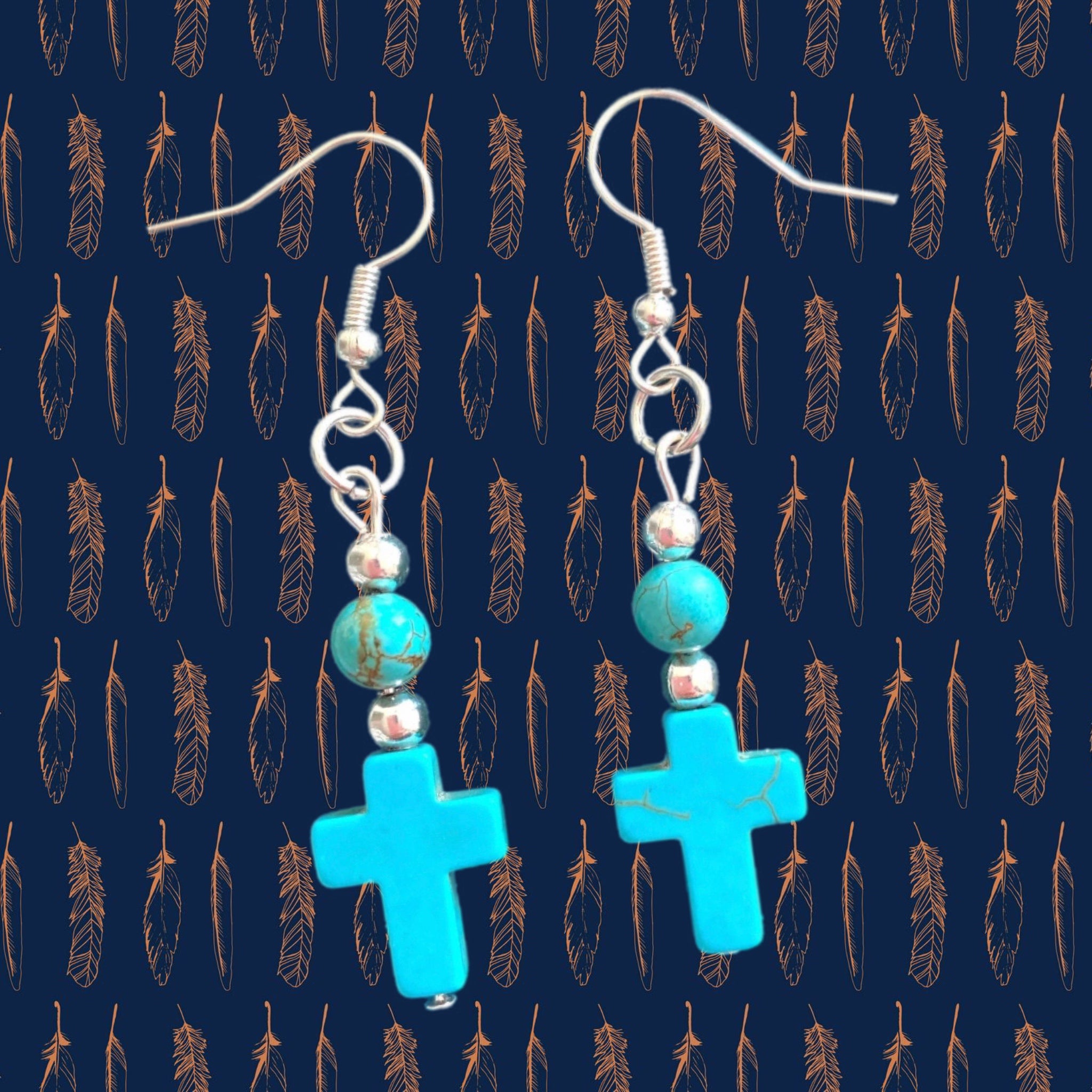 Boho Chic Western Turquoise Stone Cross Dangle Earrings - East Coast Bella LLC