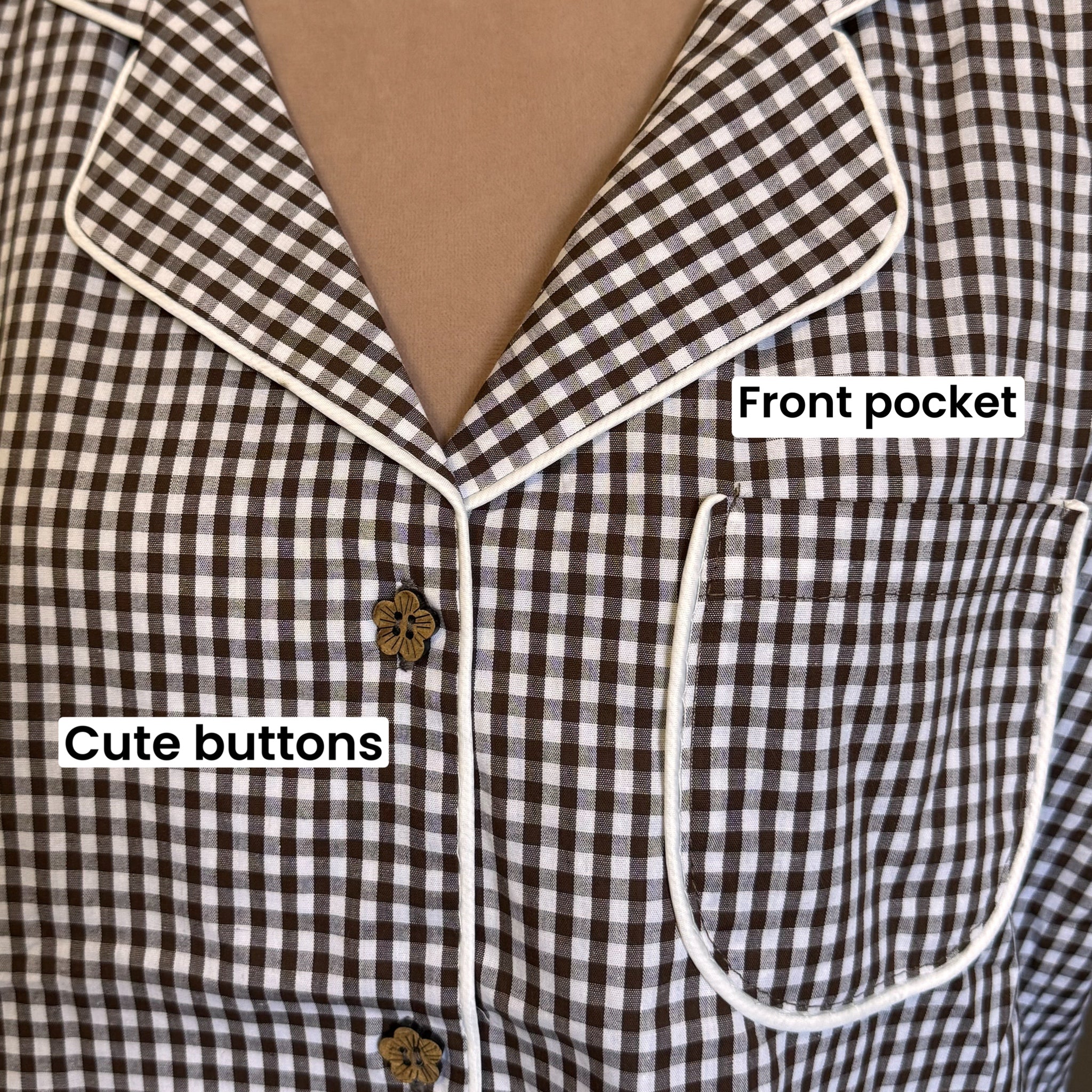 POL Gingham Check Retro Inspired Button Up Top 100% Cotton Blouse