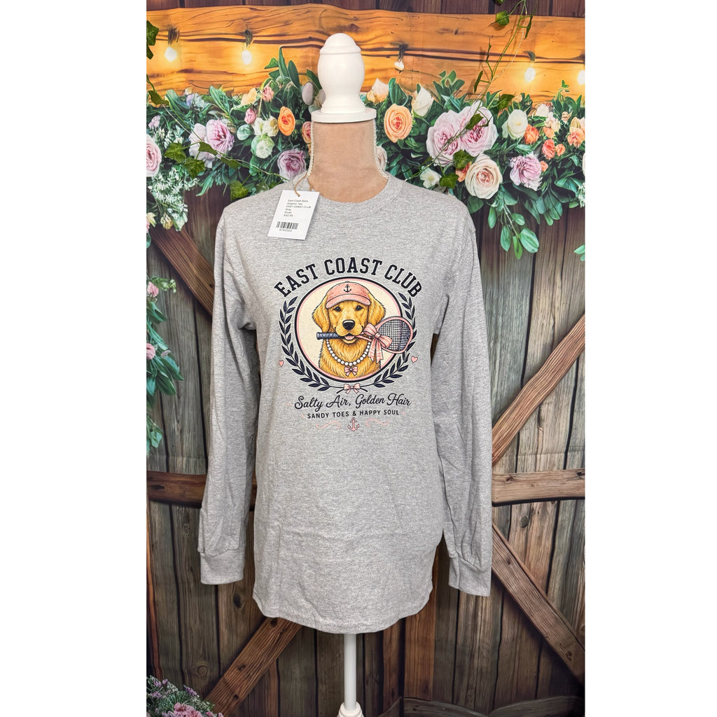 East Coast Club Golden Retriever Tennis Graphic Long Sleeve T-Shirt – Gray