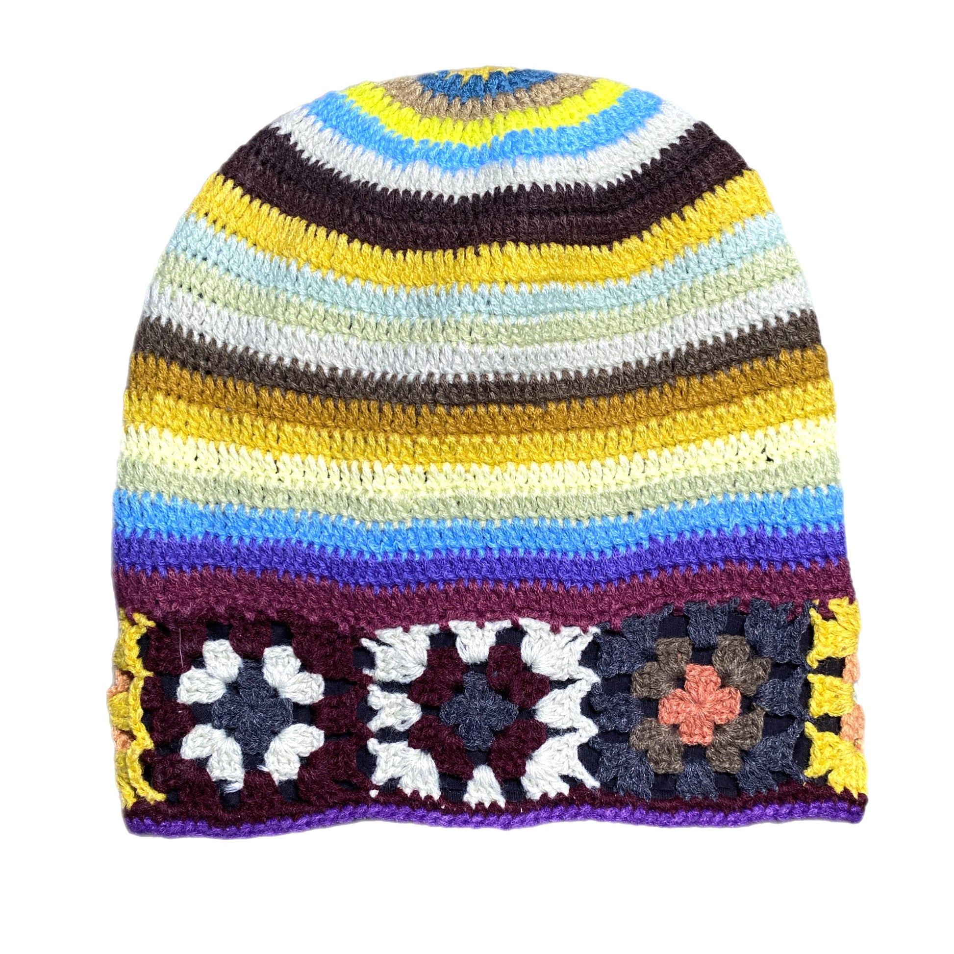 Panache Crochet Beanie Purple, Yellow Blue- Knit Hat - East Coast Bella LLC