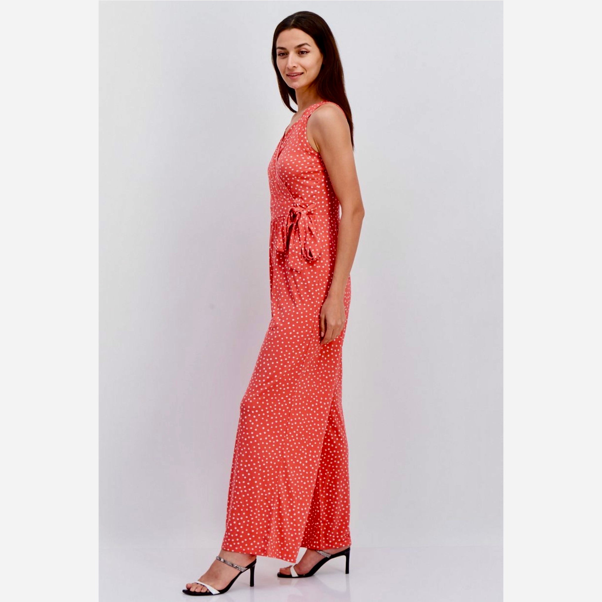 41 HAWTHORN STITCH FIX Pink Polka Dot Jumpsuit Wide Leg V-Neck