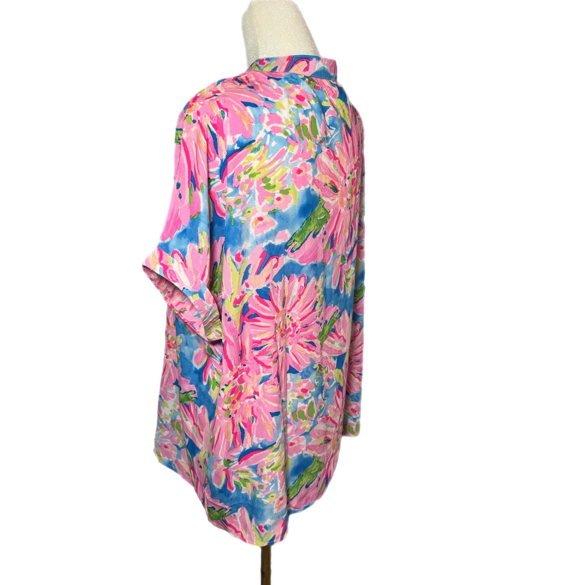 Floral Notch V Neck Blouse Short Sleeve Top XL Only
