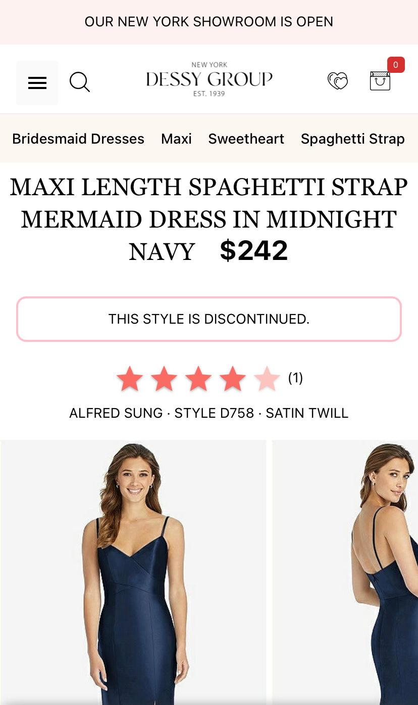 ALFRED SUNG Gown Maxi Length Spaghetti Strap Dress Midnight Navy Size 6 Available - East Coast Bella LLC