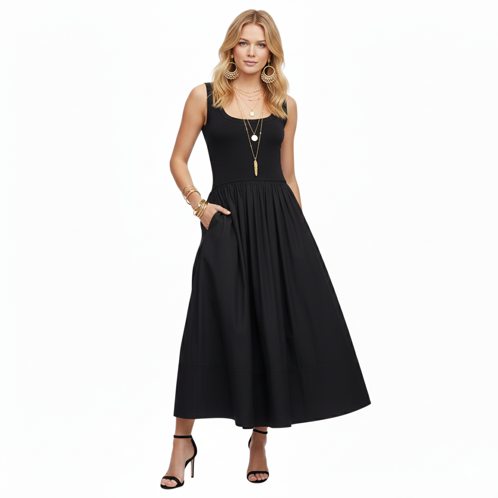 MADEWELL Mixed Poplin Scoopneck Maxi Dress Sleeveless