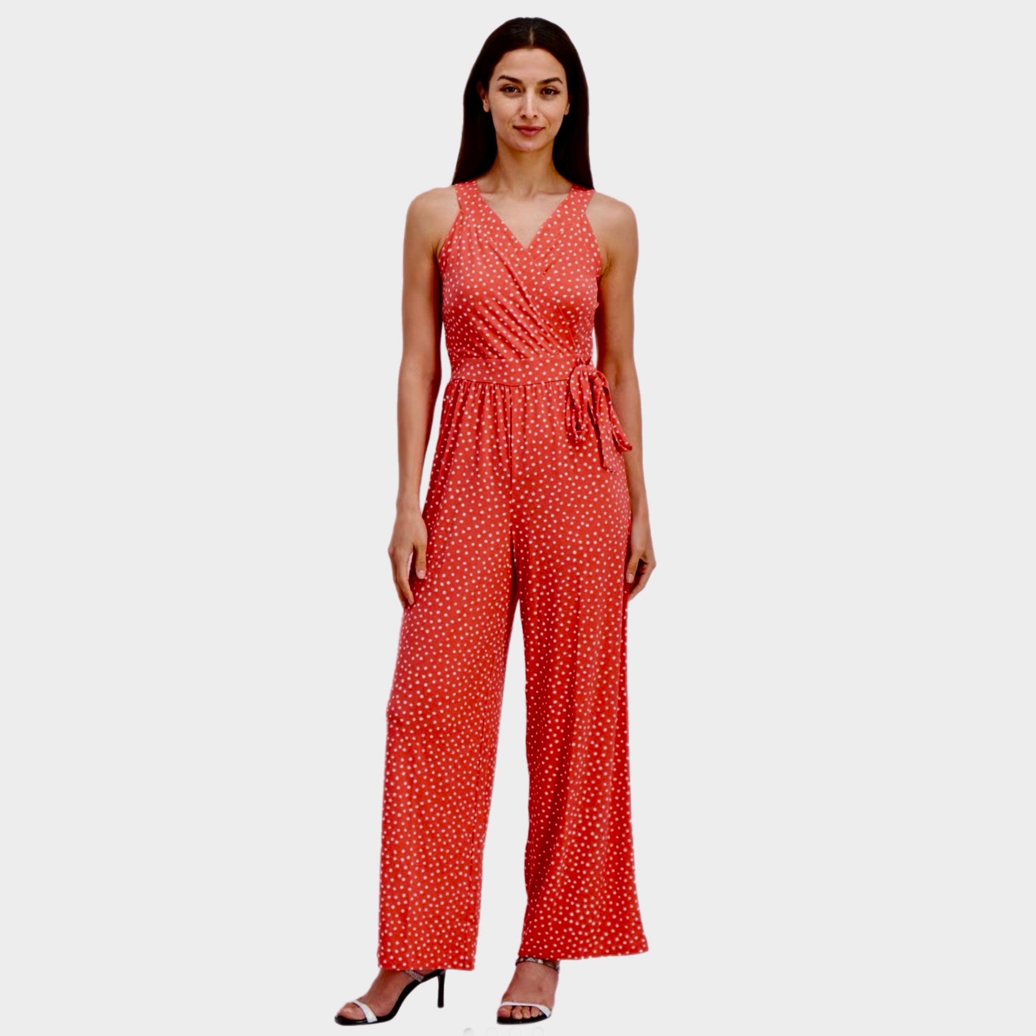 41 HAWTHORN STITCH FIX Pink Polka Dot Jumpsuit Wide Leg V-Neck