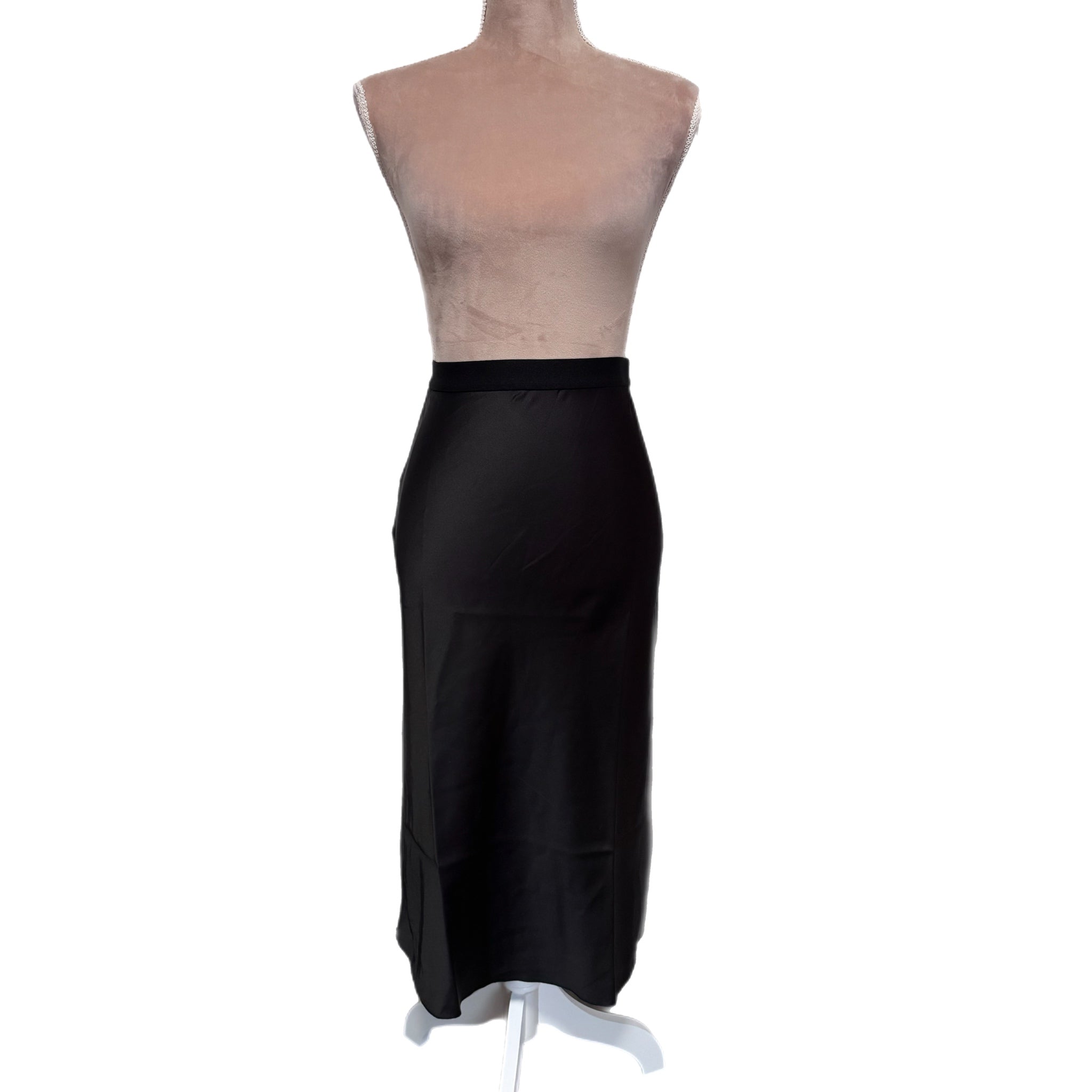 Hashttag in Trend Silky Classic Black Midi Skirt Minimalist Slip Style
