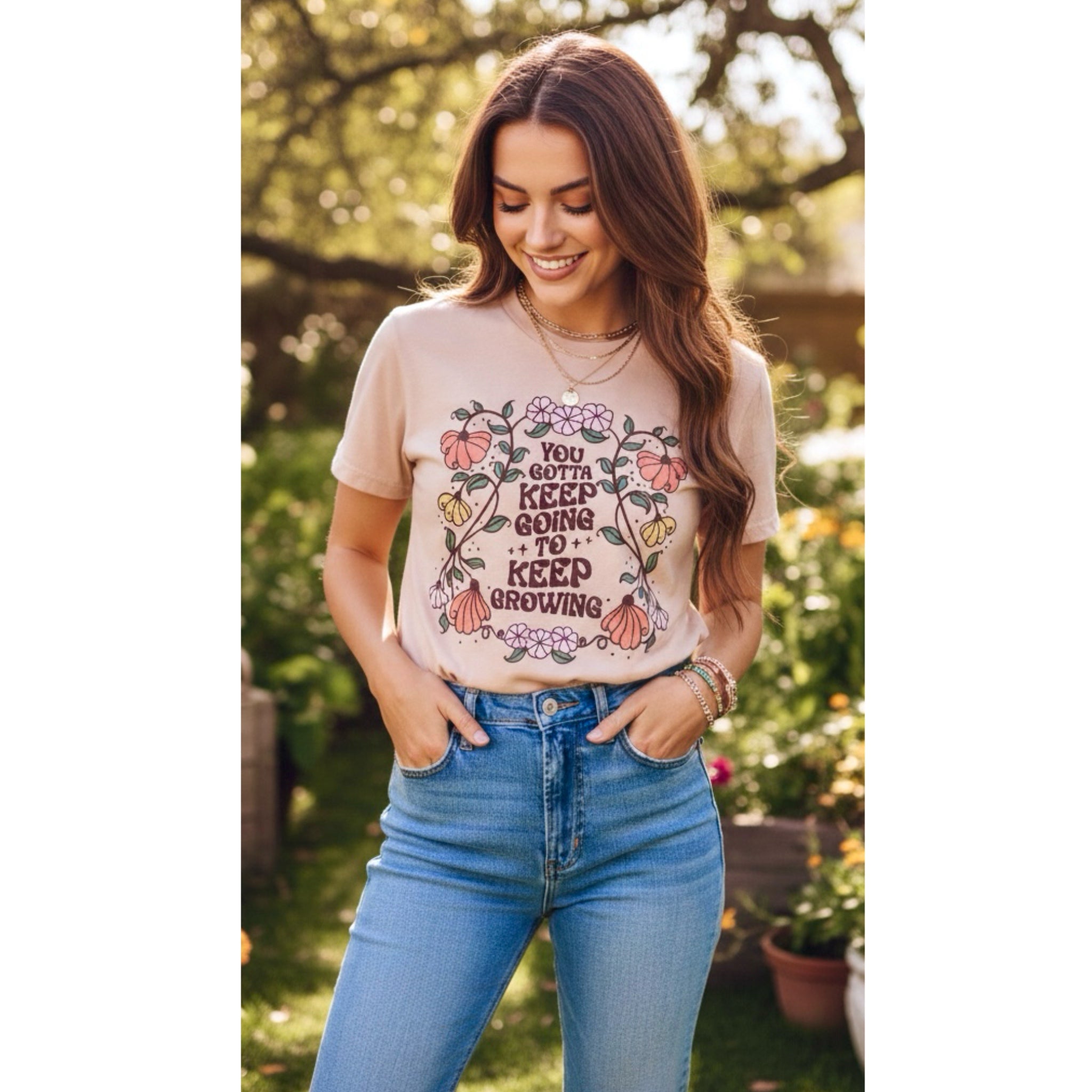 YOU GOTTA KEEP GOING Boho Vintage Style Graphic T Shirt Pink GILDAN
