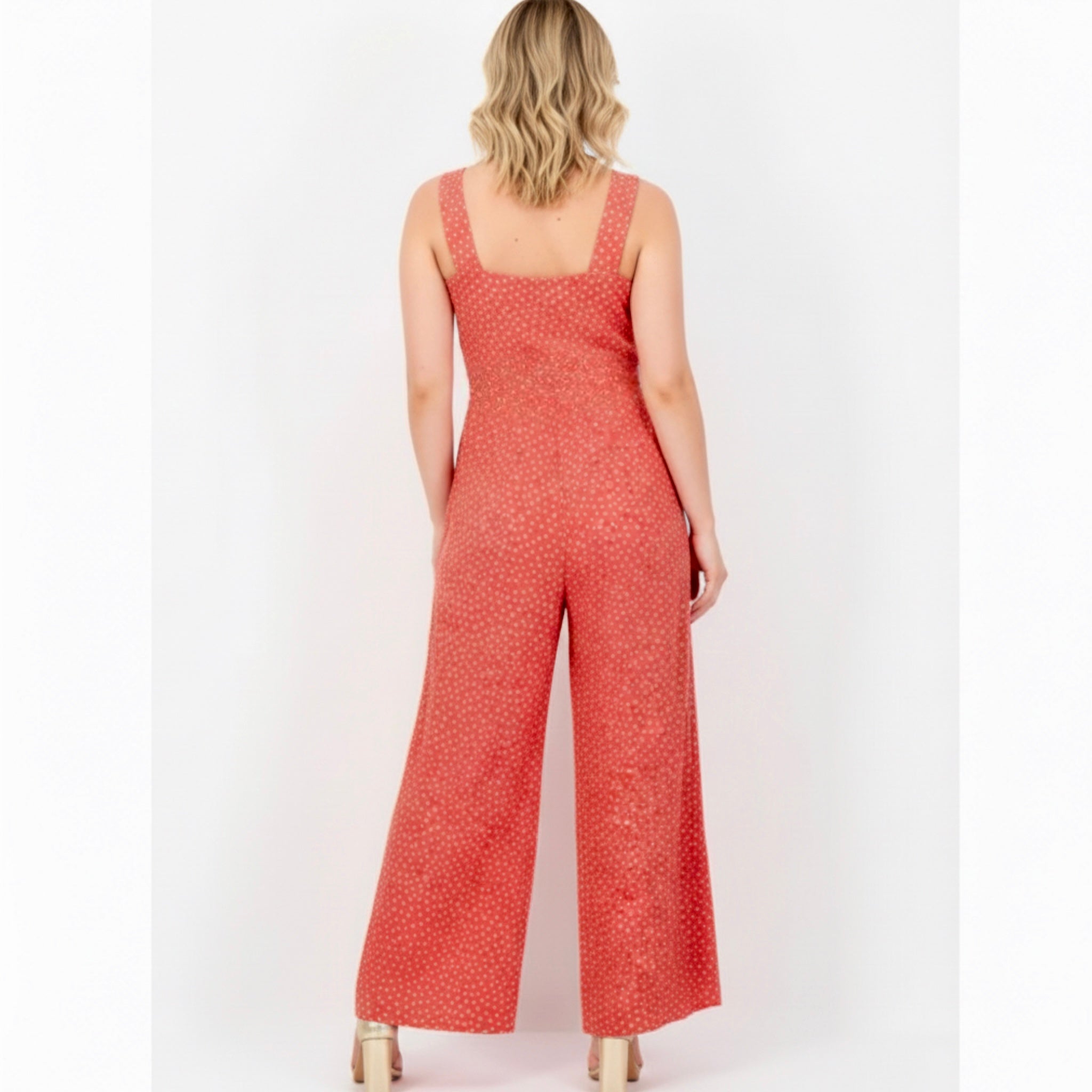 41 HAWTHORN STITCH FIX Pink Polka Dot Jumpsuit Wide Leg V-Neck