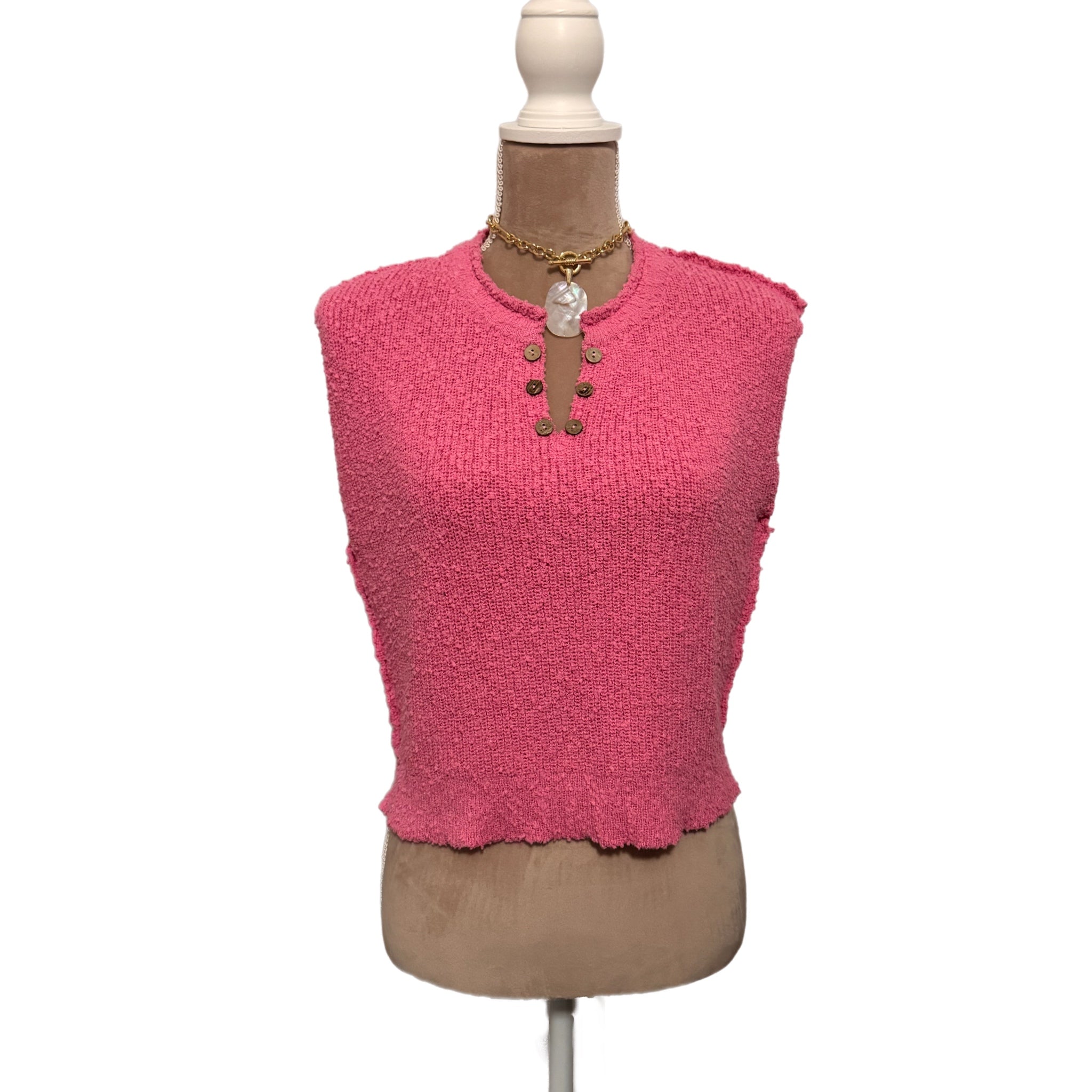 La Miel Slouchy Bouclé Knit Vest in Surfer Girl Pink