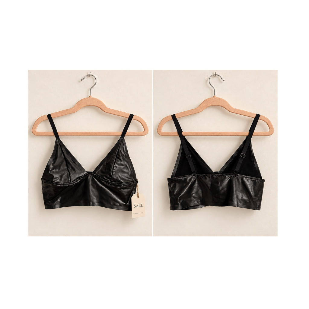 Black Faux Leather Triangle Crop Top Bralette