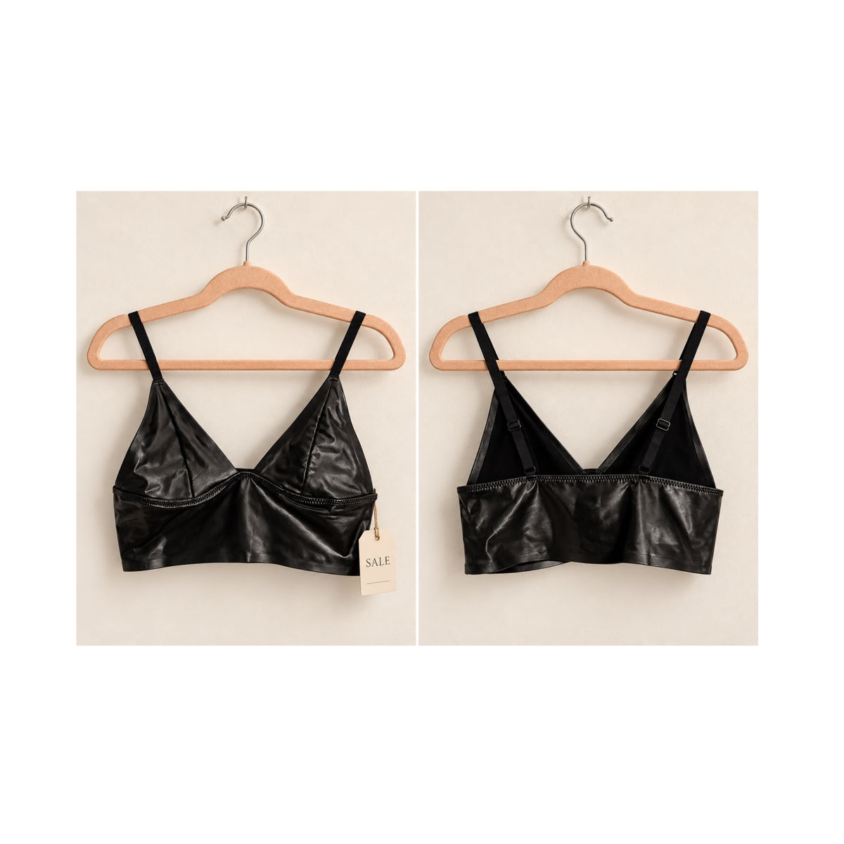 Black Faux Leather Triangle Crop Top Bralette