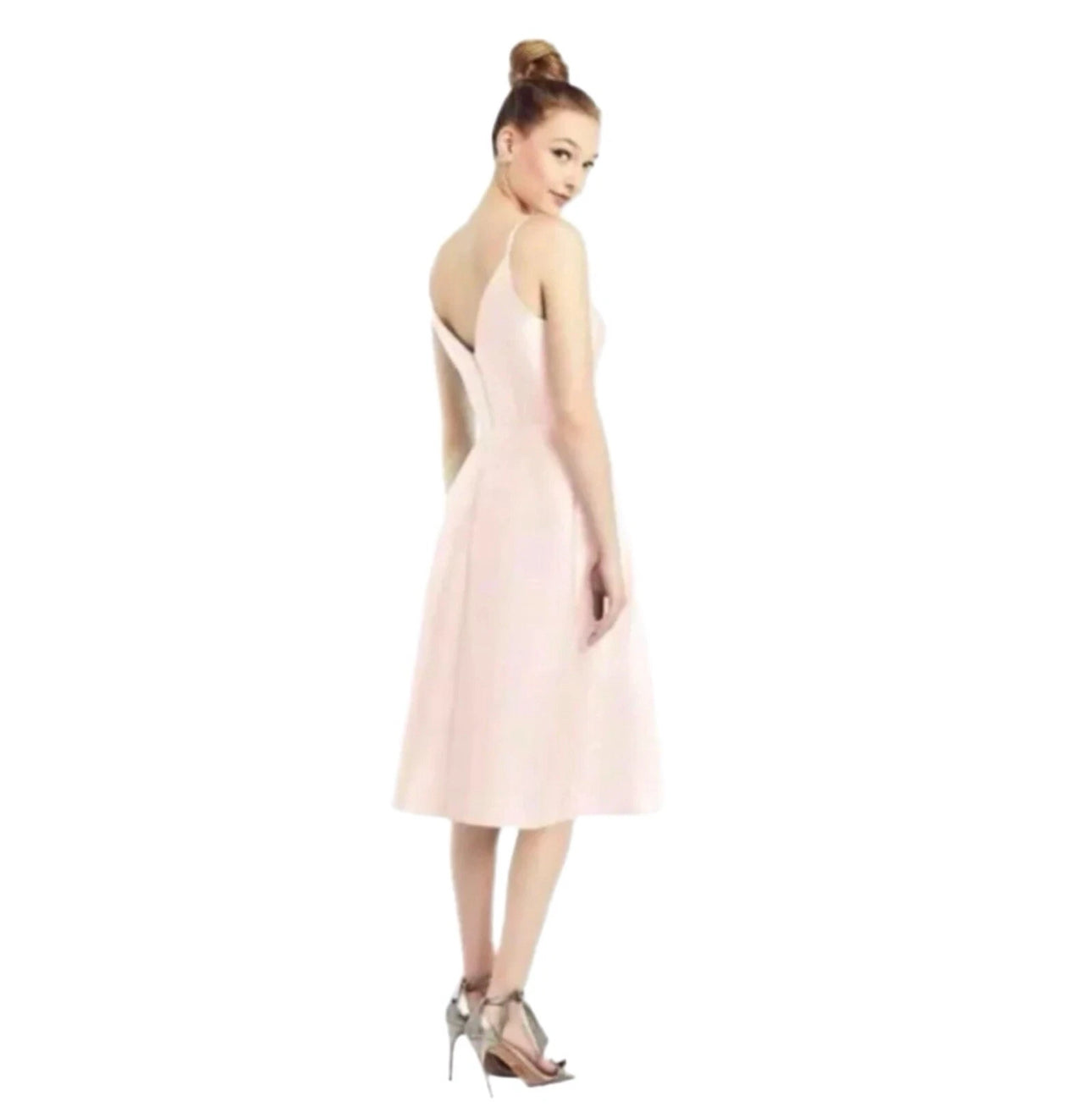 NWT ALFRED SUNG D777 Satin Twill V Neck Cocktail Dress In Blush Pink