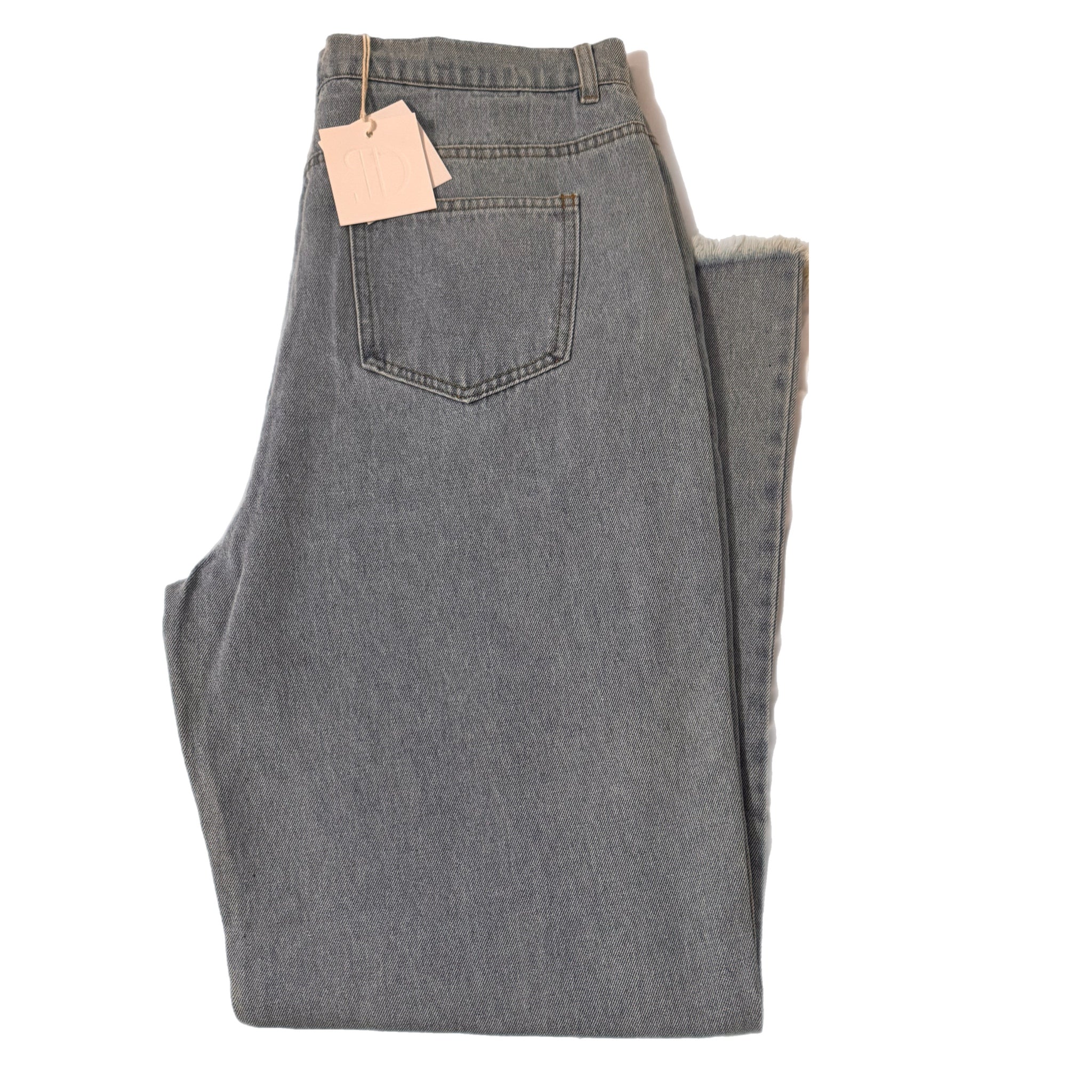 P Cill High Rise Wide Leg Jeans Light Wash Denim Raw Hem 100% Cotton