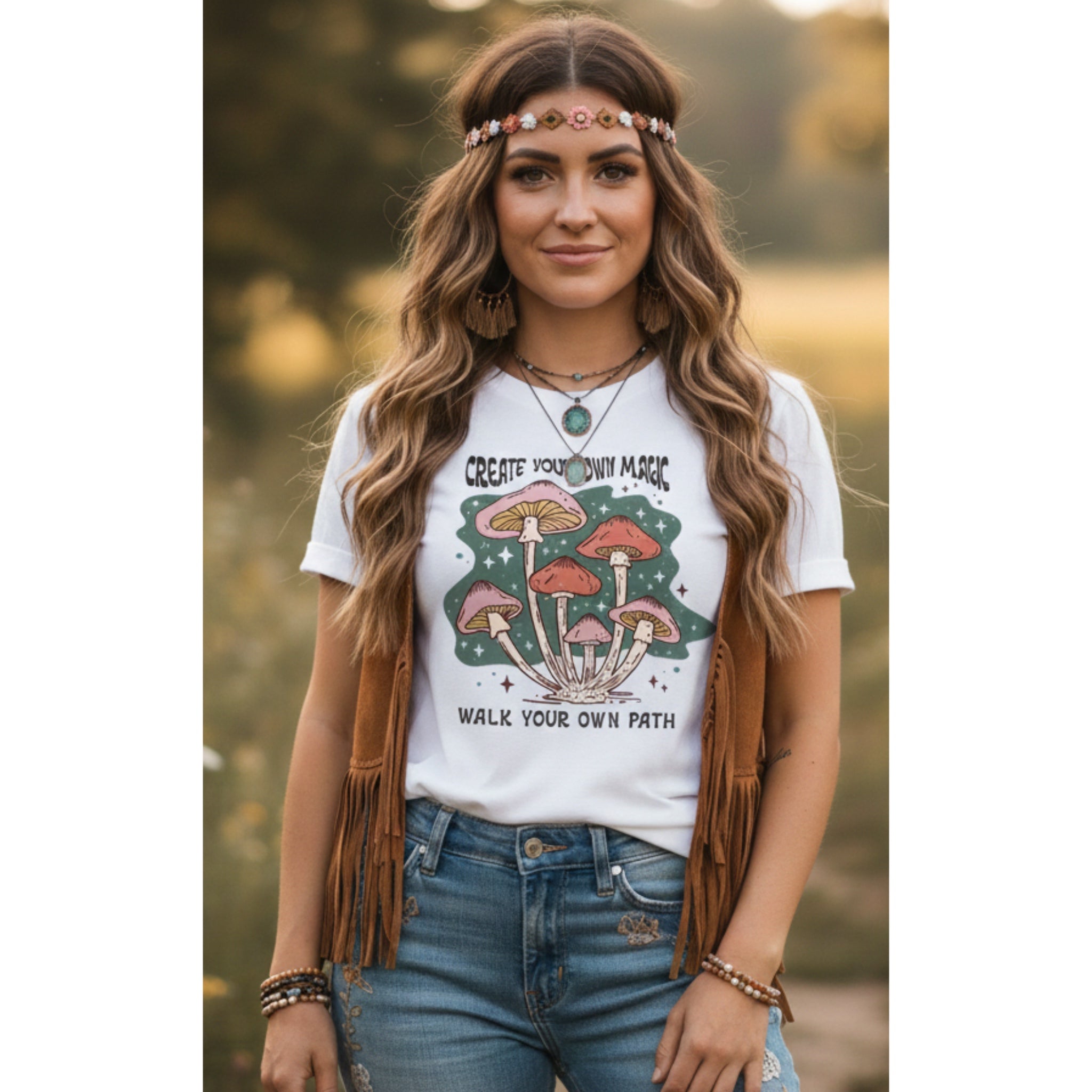 CREATE YOUR OWN MAGIC Mushroom T Shirt Vintage Style Graphic Boho Vibe