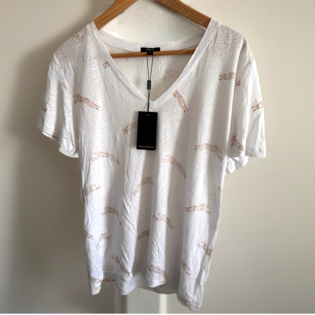 Rails Cara Linen Jersey V Neck Tee Golden Cheetah Print Shirt