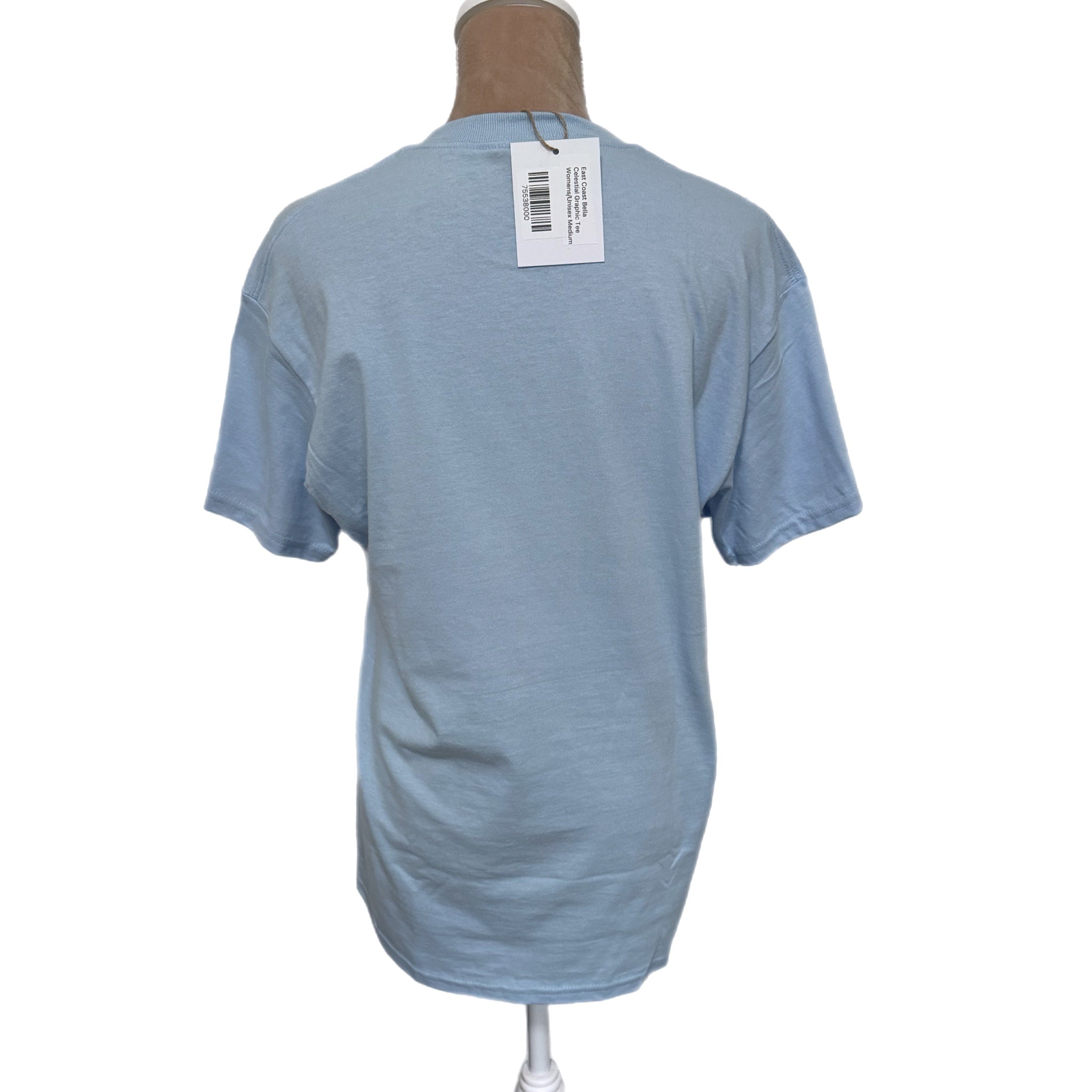 Celestial Graphic Tee Serene Moon & Stars Illustration in Light Blue