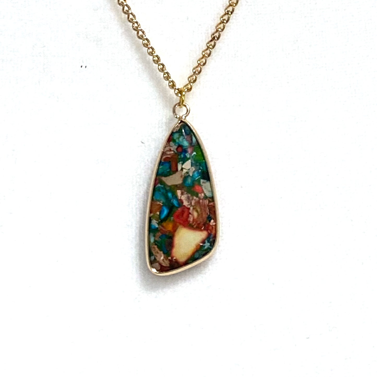 Natural Sea Sediment Jasper Stone Pendant Necklace Gold Plate Chain 18” - East Coast Bella LLC