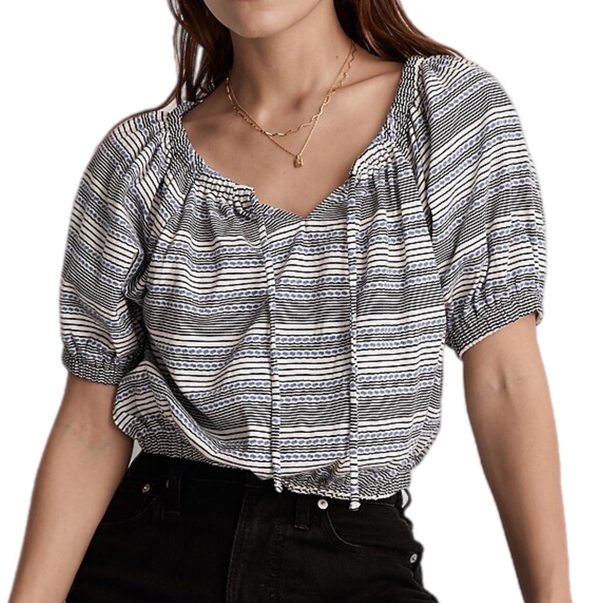 MADEWELL Jacquard Keyhole Crop Top in Stripe, Short Sleeve Top - East Coast Bella LLC