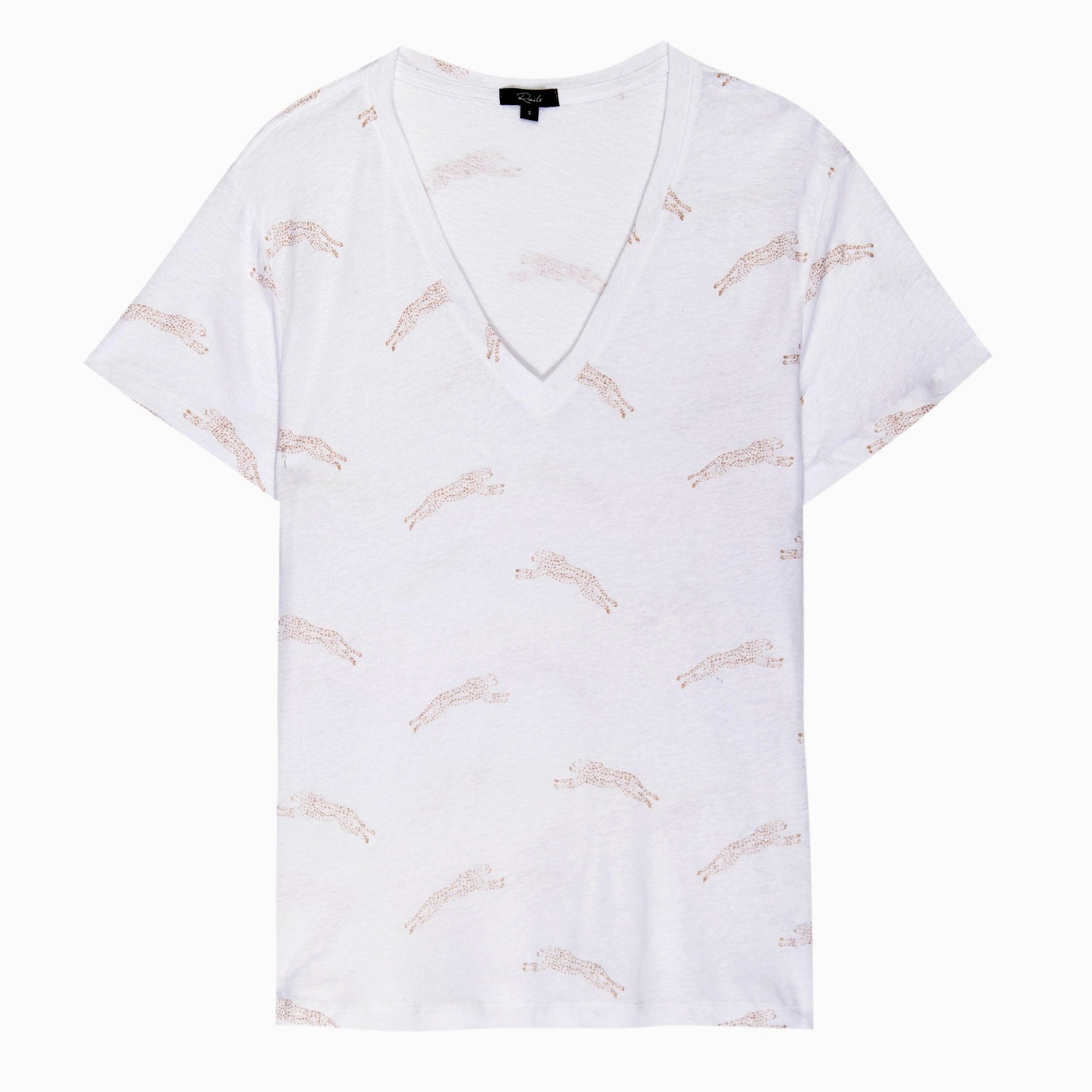 Rails Cara Linen Jersey V Neck Tee Golden Cheetah Print Shirt