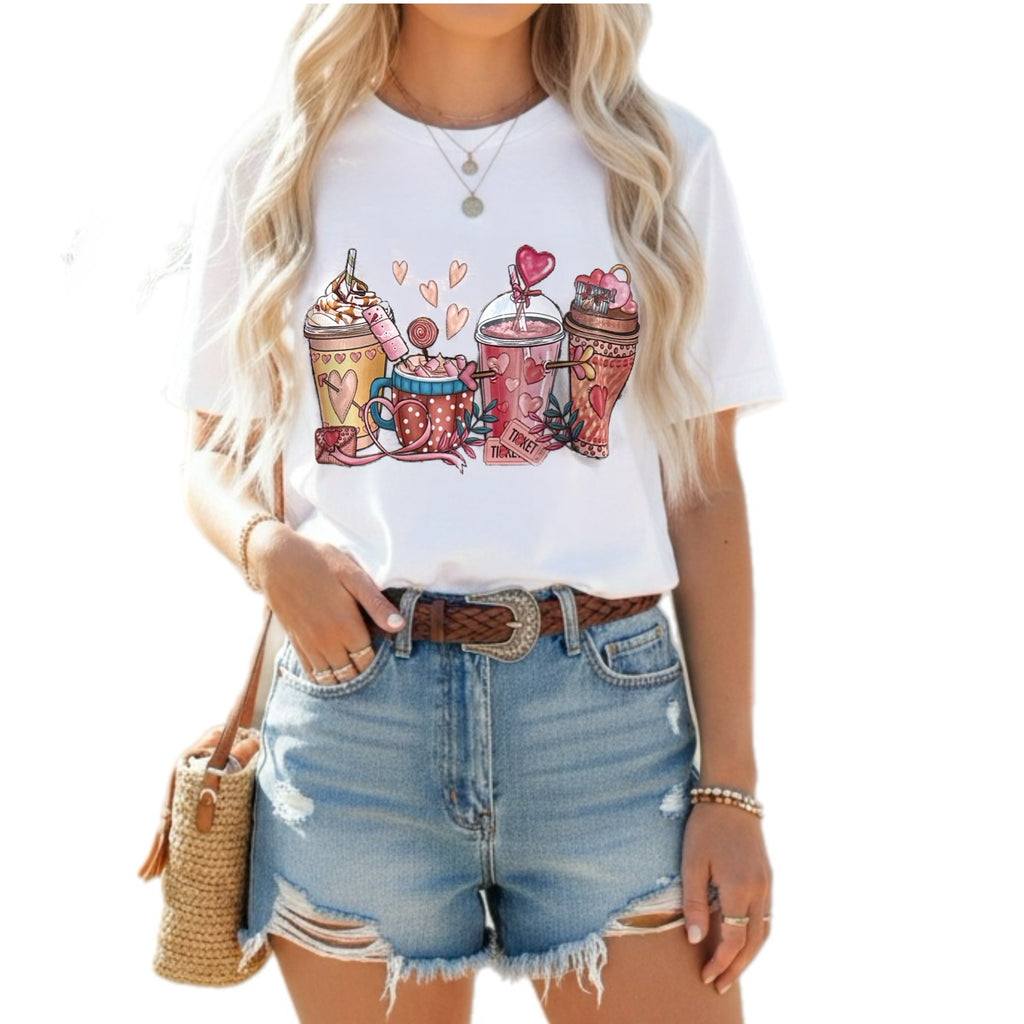 Valentine Coffee Lover T-Shirt Sweet Treats Graphic Top in White
