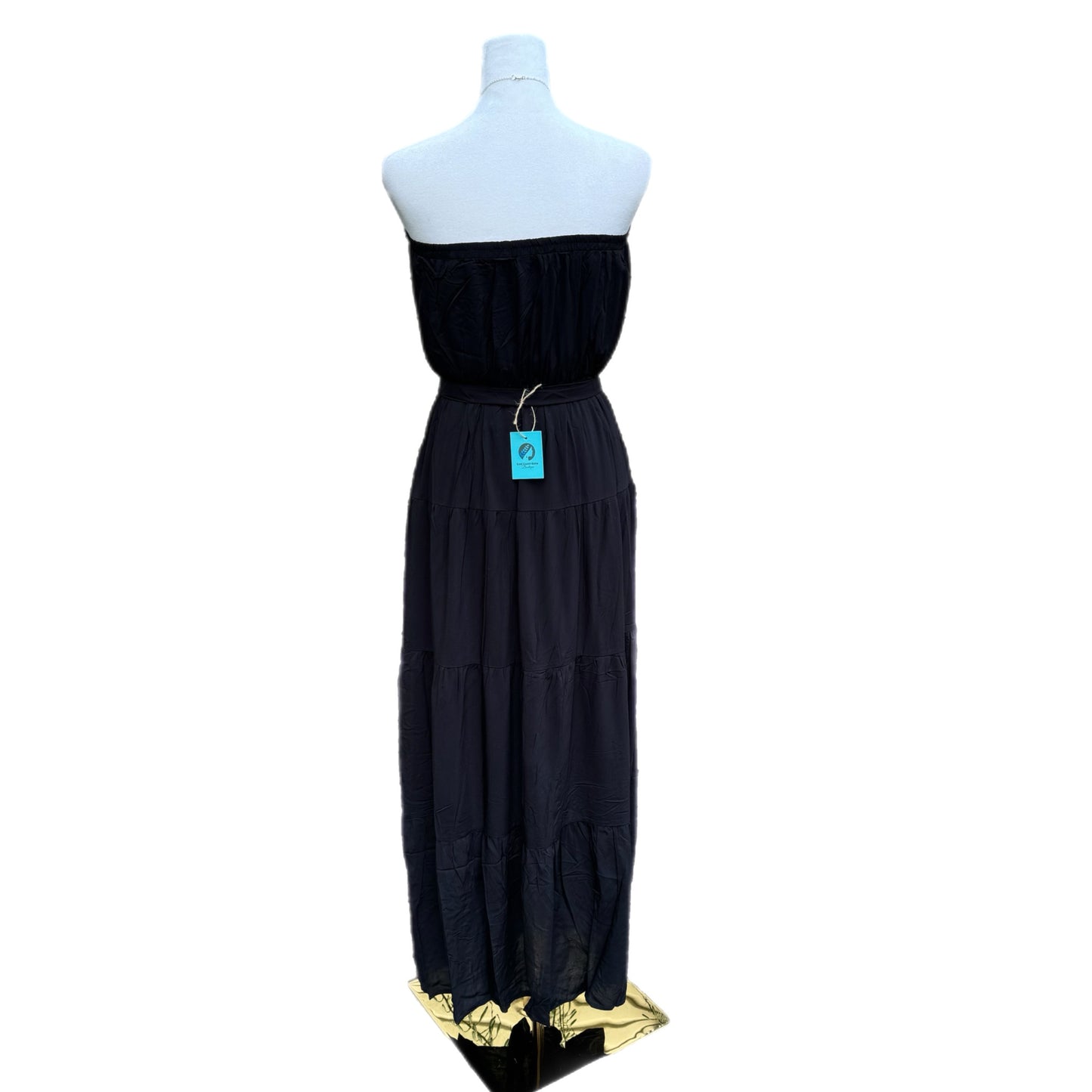 Elegant Off-Shoulder Ruffle Dress in Midnight Black Tie Waist Design Maxi