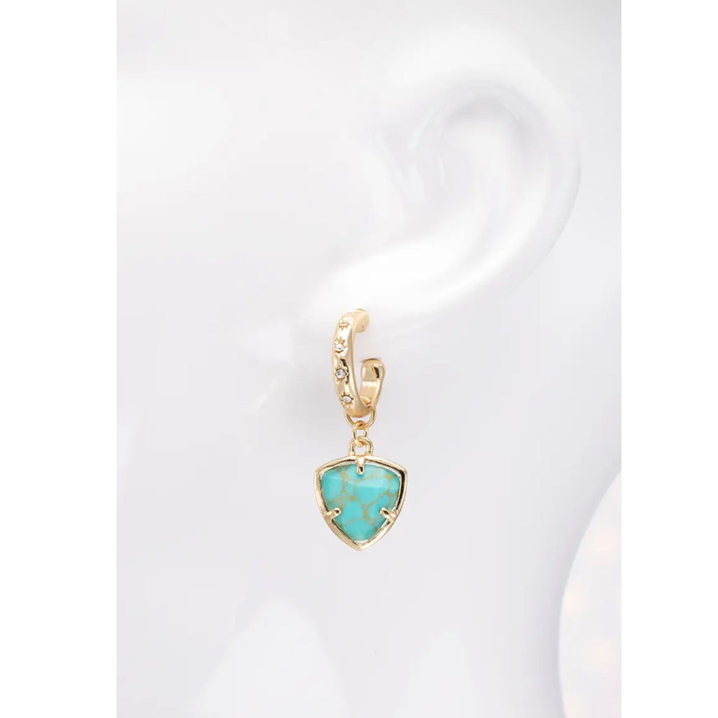 Boho Western Gold-Tone Blue Semi Precious Stone Triangle Dangle Earrings