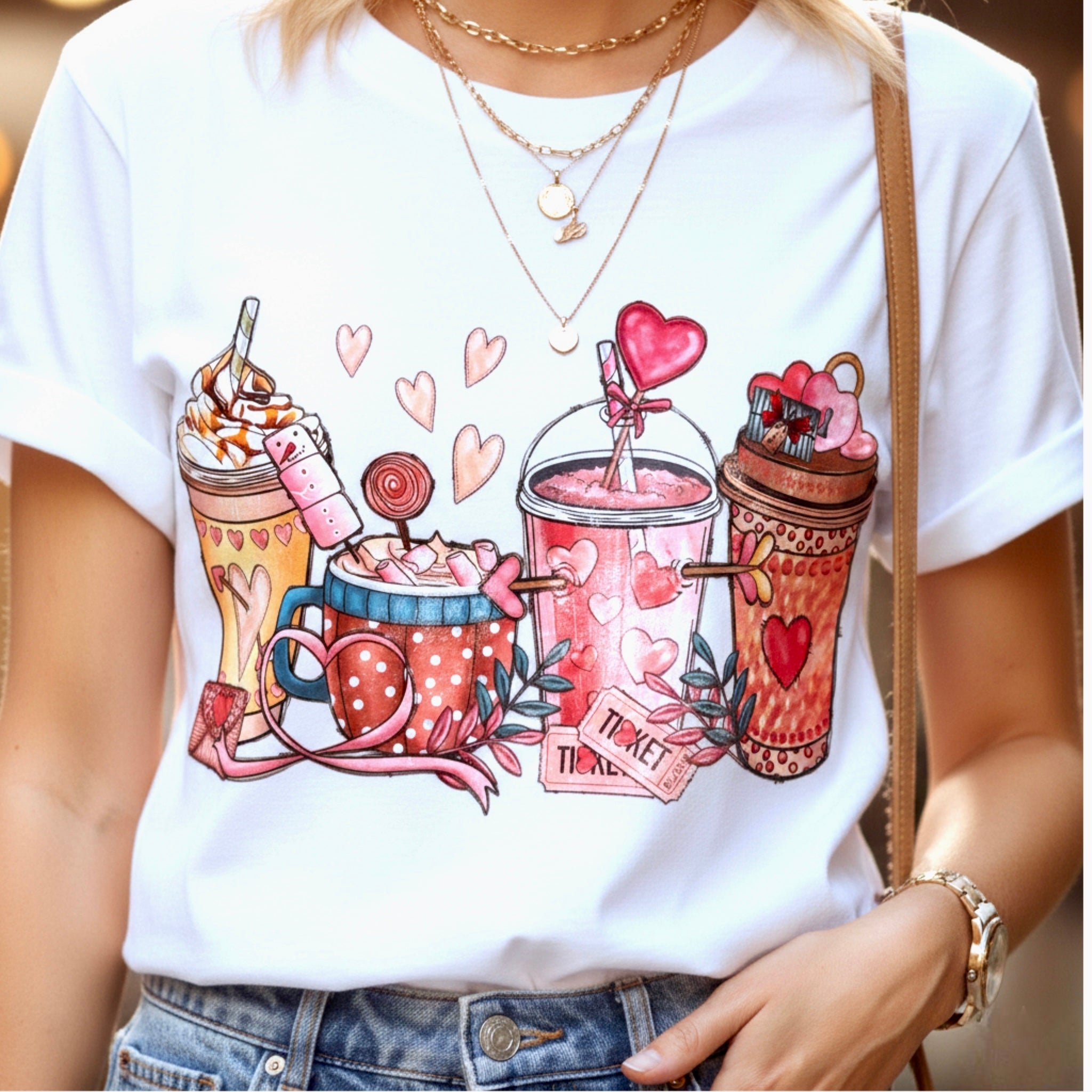 Valentine Coffee Lover T-Shirt Sweet Treats Graphic Top in White