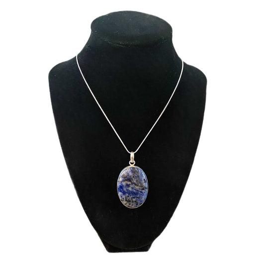 Natural Sodalite Gemstone Pendant Necklace 925 Sterling Silver Plate Chain 18”