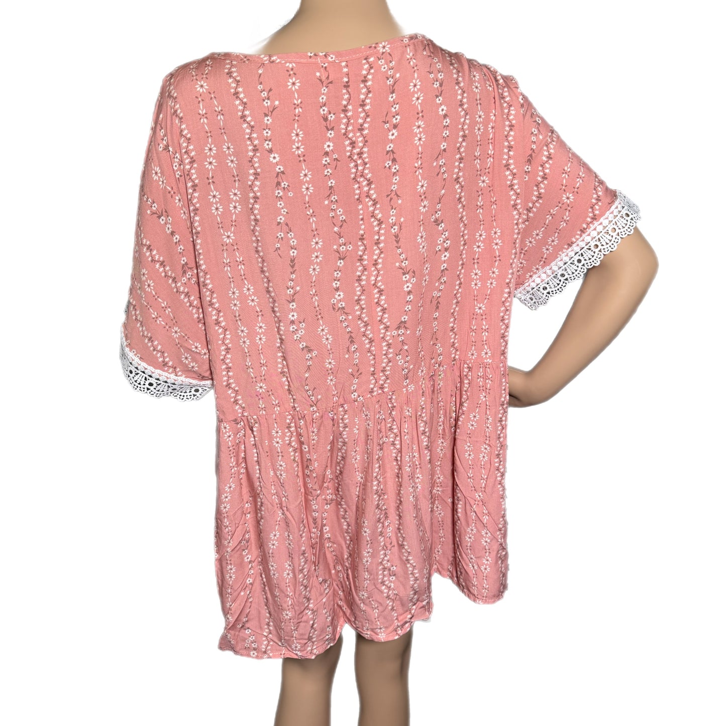 HAPTICS Pink Coral Floral Cottage Crochet Short Sleeve Blouse Top