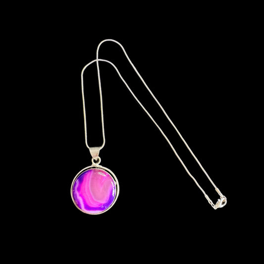 Purple Galaxy Agate Gemstone Pendant Necklace 925 Sterling Silver Plated Bezel & Chain