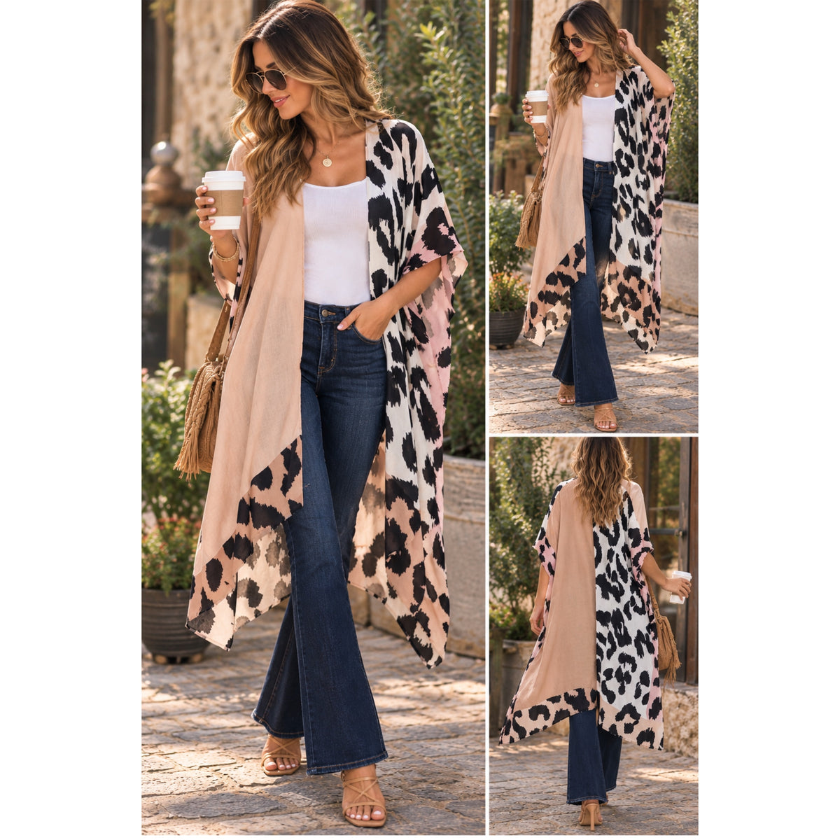 LA SOUL Animal Print Warm Weather Kimono Short Sleeve One Size Fits Most