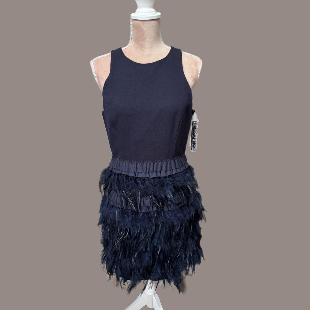 Gianni Bini Navy Lucy Cocktail Dress with Genuine Ostrich Feathers