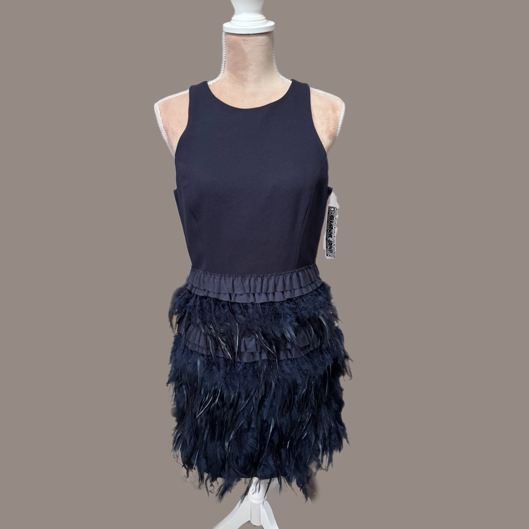 Gianni Bini Navy Lucy Cocktail Dress with Genuine Ostrich Feathers