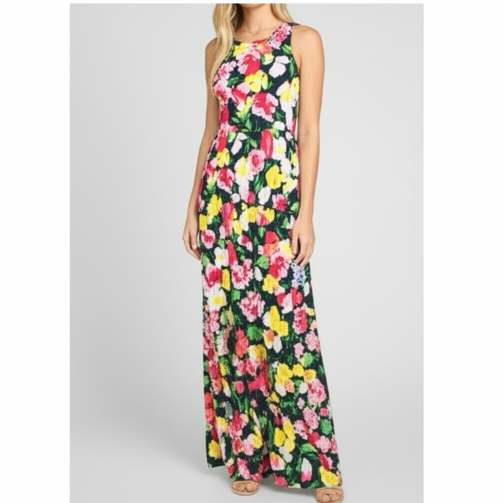 Beeson River Garden Flower Floral Slit Maxi Dress Multi-Color (S-XL)
