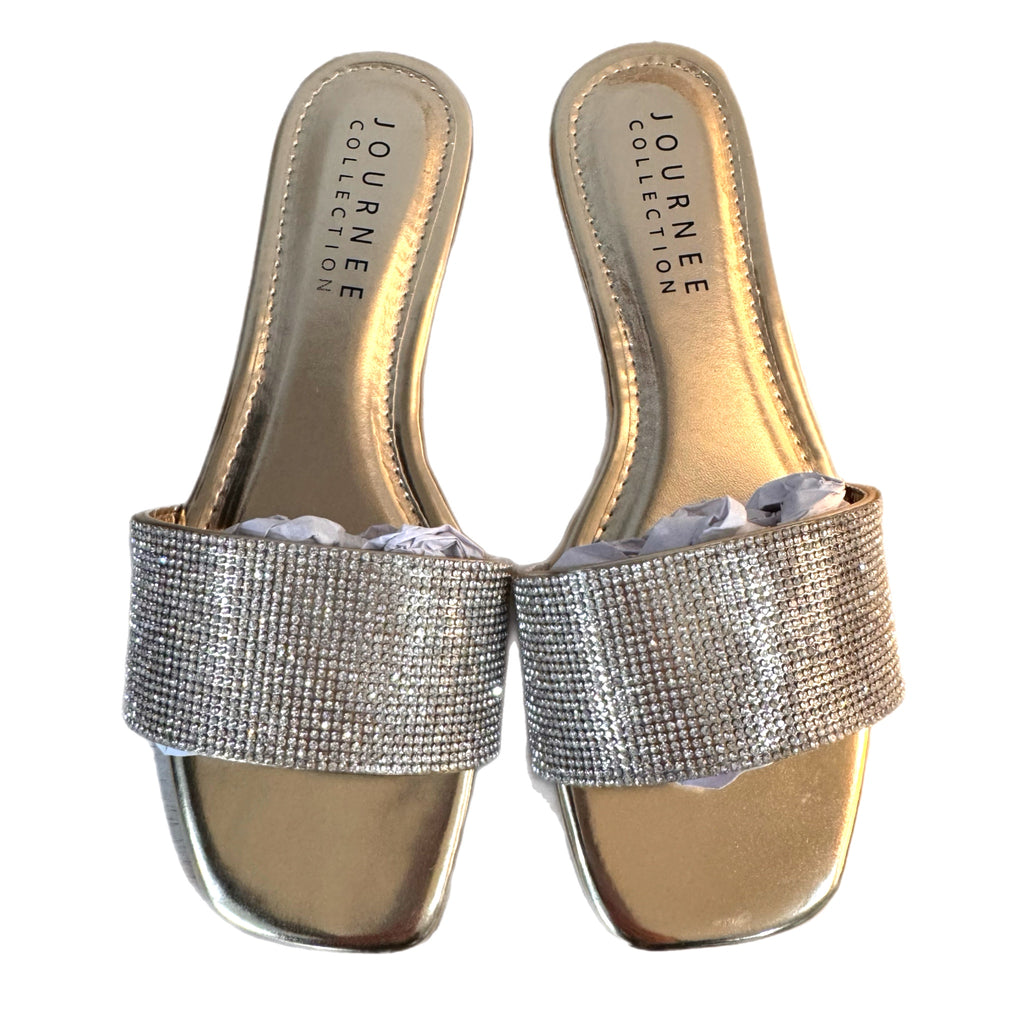 JOURNEE COLLECTION Grayce Vegan Leather Slide Sandals in Glitter Glamour Gold