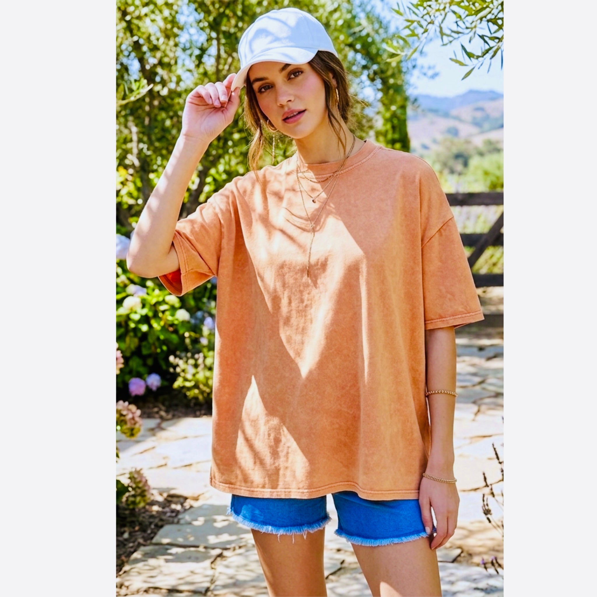 LA MIEL 90s Style Mineral Washed Oversized Short Sleeve T Shirt Fanta Orange