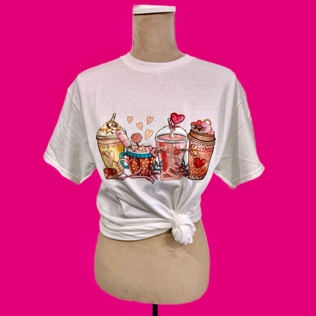 Valentine Coffee Lover T-Shirt Sweet Treats Graphic Top in White