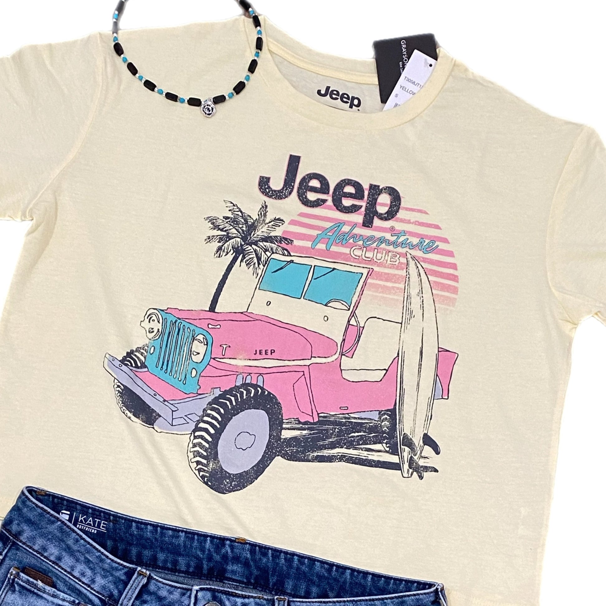 Women’s JEEP Graphic Short Sleeve Yellow Cropped T-Shirt - East Coast Bella LLC