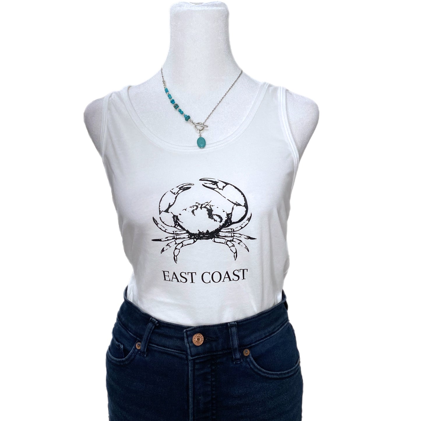 EAST COAST Crab Graphic Tank Top Racer Back White Soft Shirt