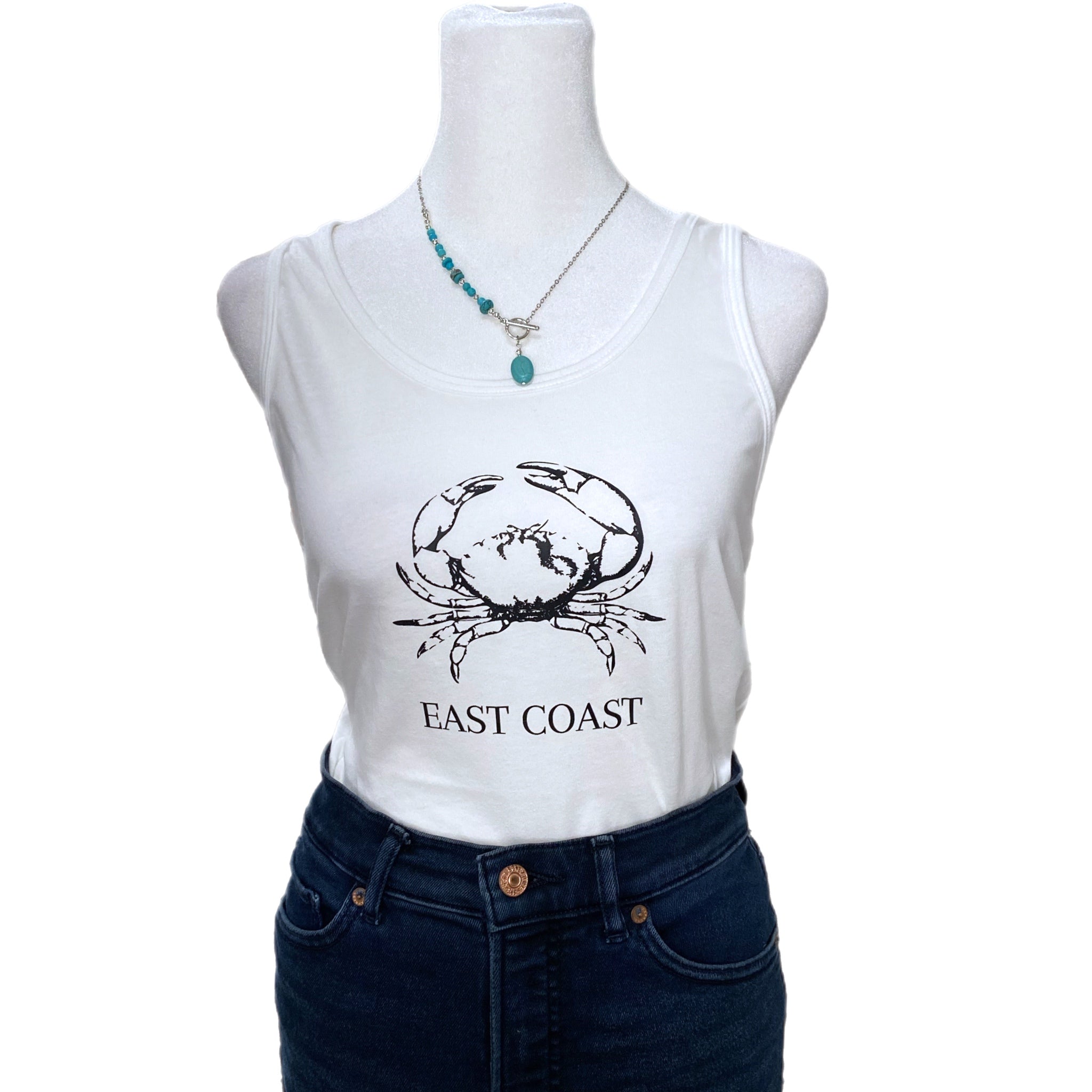 EAST COAST Crab Graphic Tank Top Racer Back White Soft Shirt