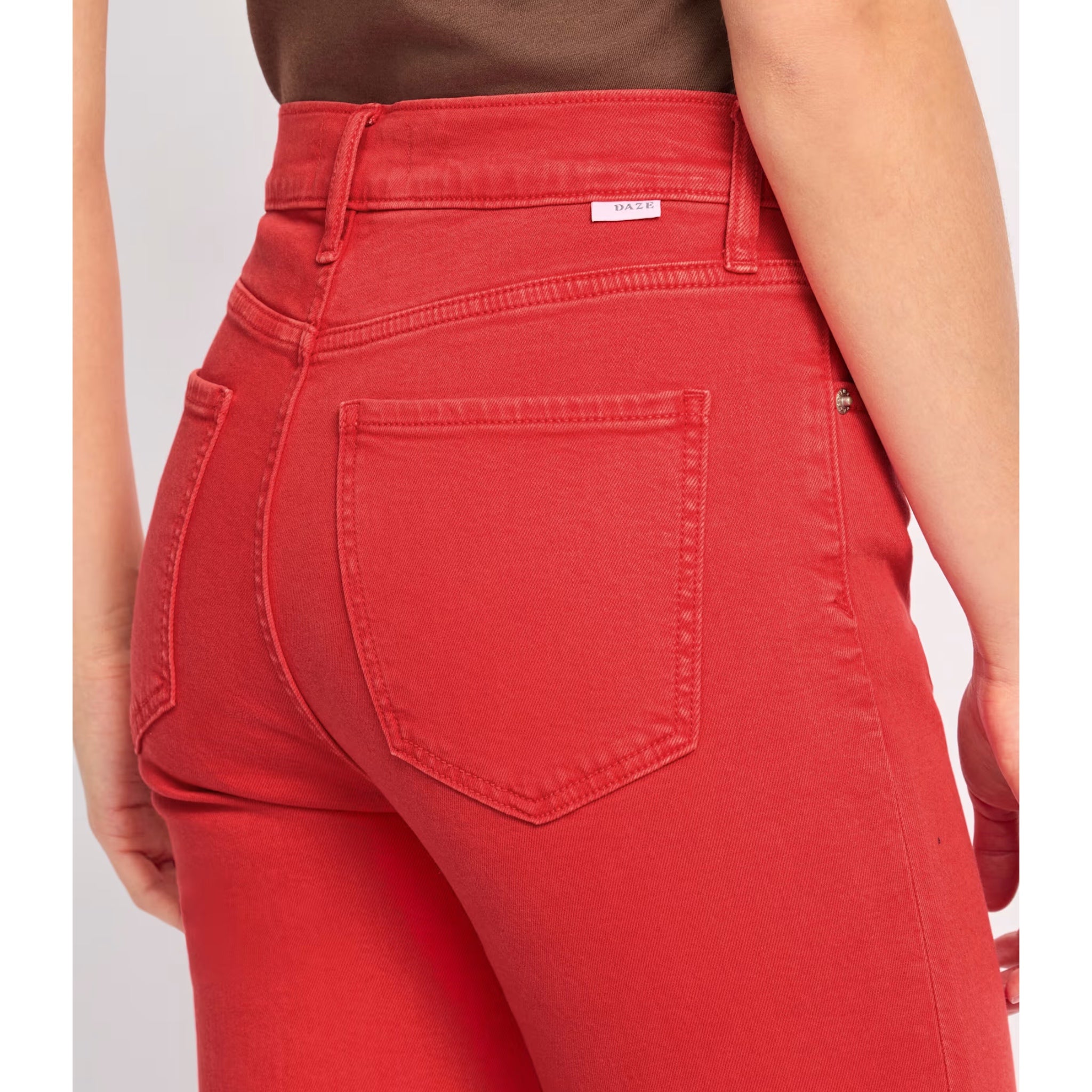 DAZE DENIM Shy Girl High Rise Crop Flare Jean Eco Friendly Cotton in Cherry