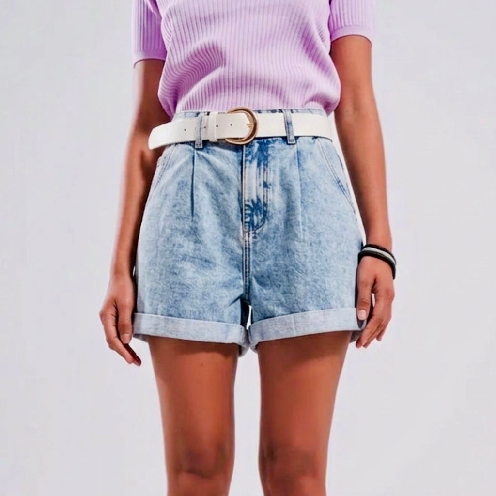 Q2 Vintage 90s Style High Rise Baggy Denim Jean Shorts Spanish Design