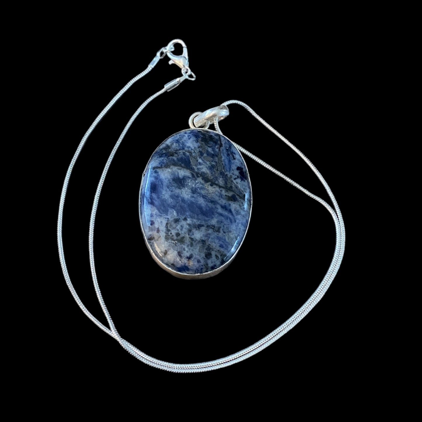 Natural Sodalite Gemstone Pendant Necklace 925 Sterling Silver Plate Chain 18”