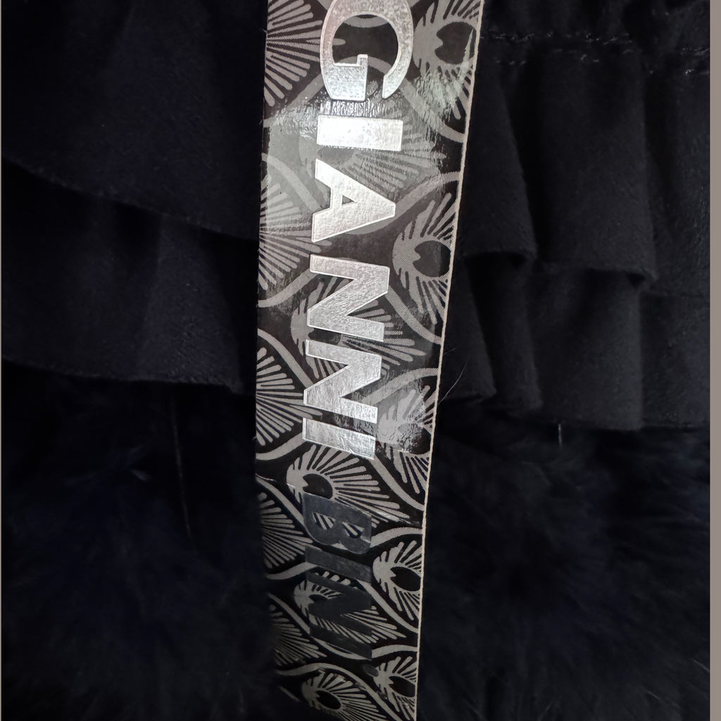Gianni Bini Navy Lucy Cocktail Dress with Genuine Ostrich Feathers