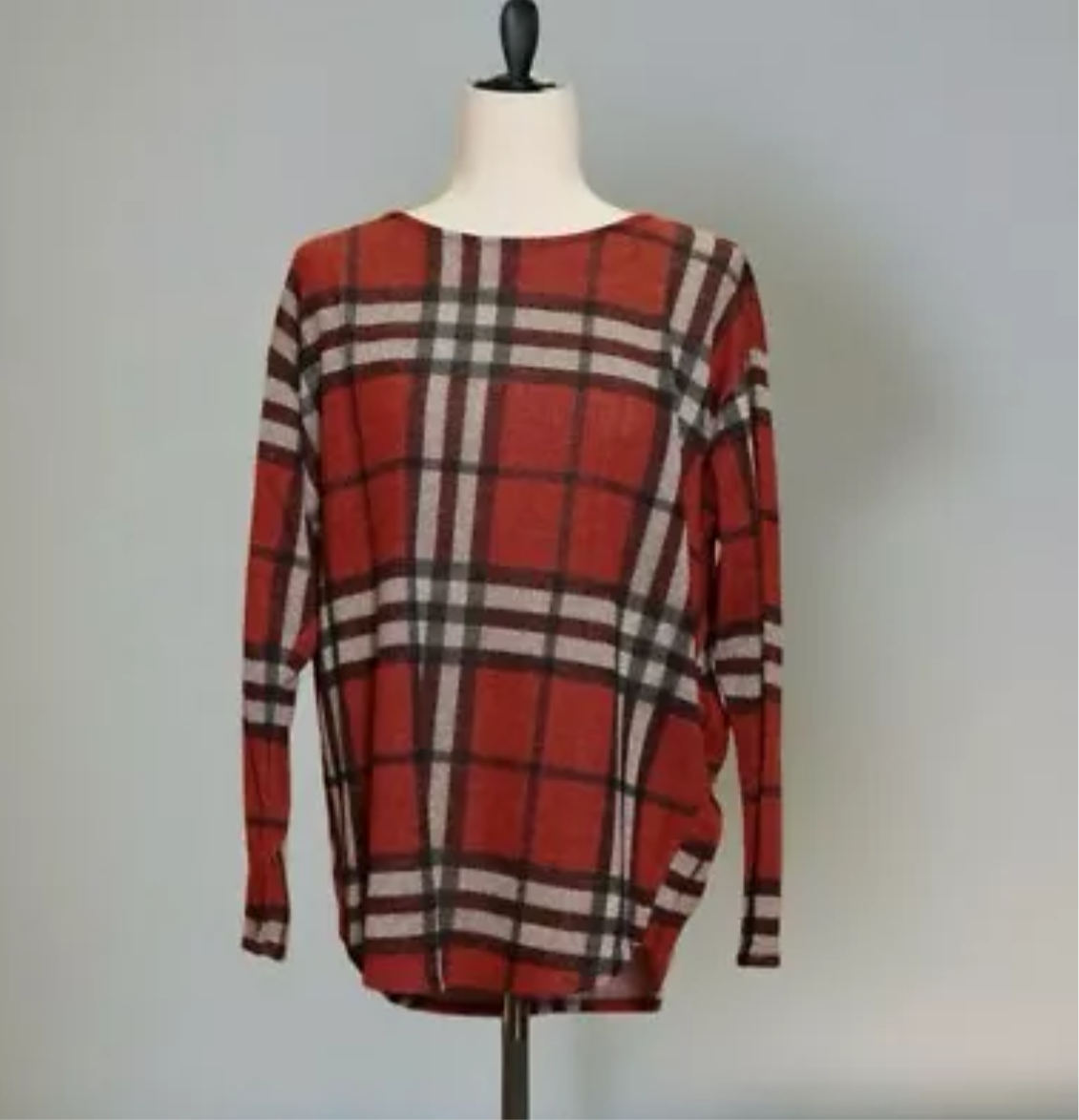 FIRST LOVE by Lovelyn Autumn Rust Plaid Light Knit Top Sweater S, M, L